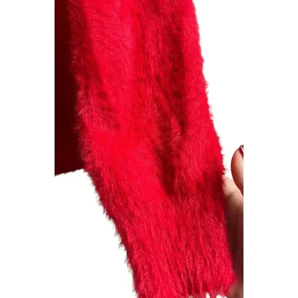 Victoria's Secret Fuzzy Sweater Red Pullover Top Rib Trim Long Sleeves Medium - Picture 5 of 9